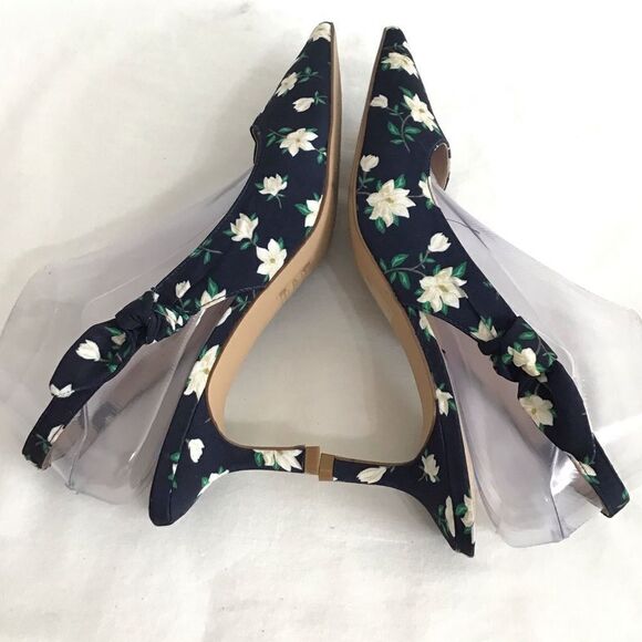 Draper James Denim Willow Slingback Heels Navy Floral Magnolia Shoes Size 9 - Picture 5 of 13